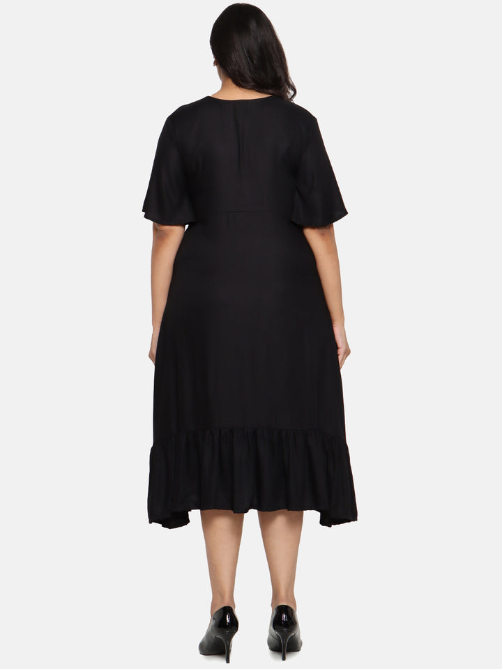 BLACK A LINE DRESS WITH BUTTONS