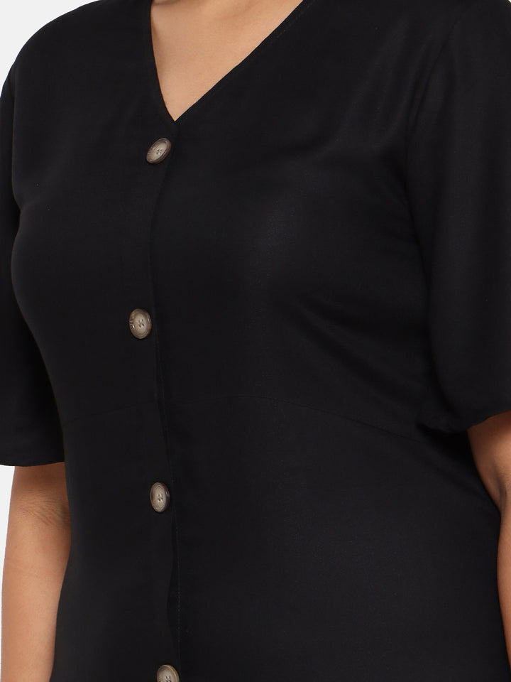 BLACK A LINE DRESS WITH BUTTONS