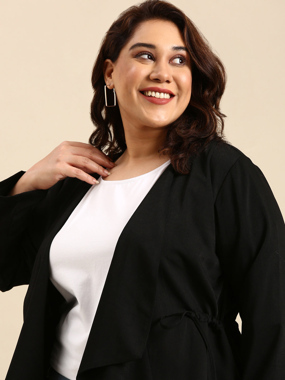 BLACK POLYESTER OPEN JACKET