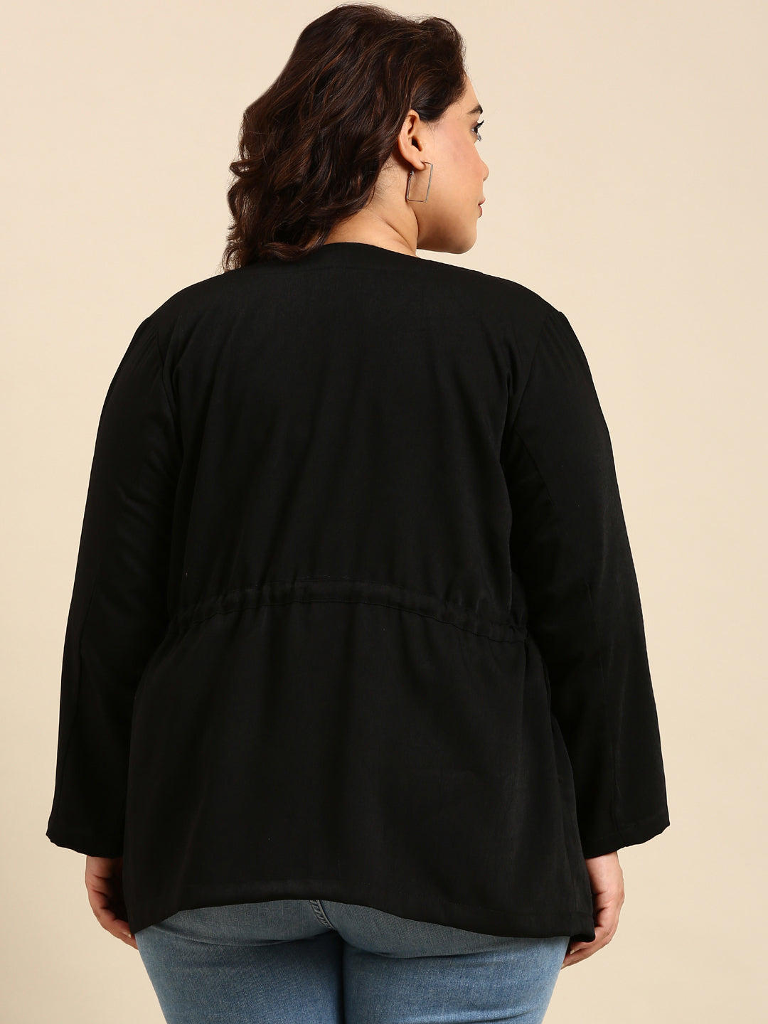 BLACK POLYESTER OPEN JACKET