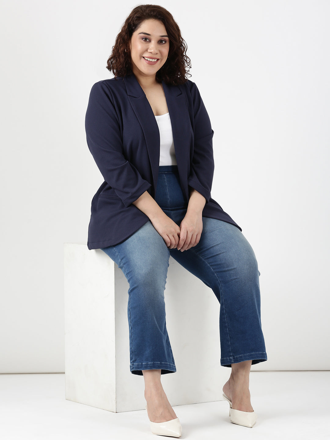 Navy Scuba Crepe Formal Blazer