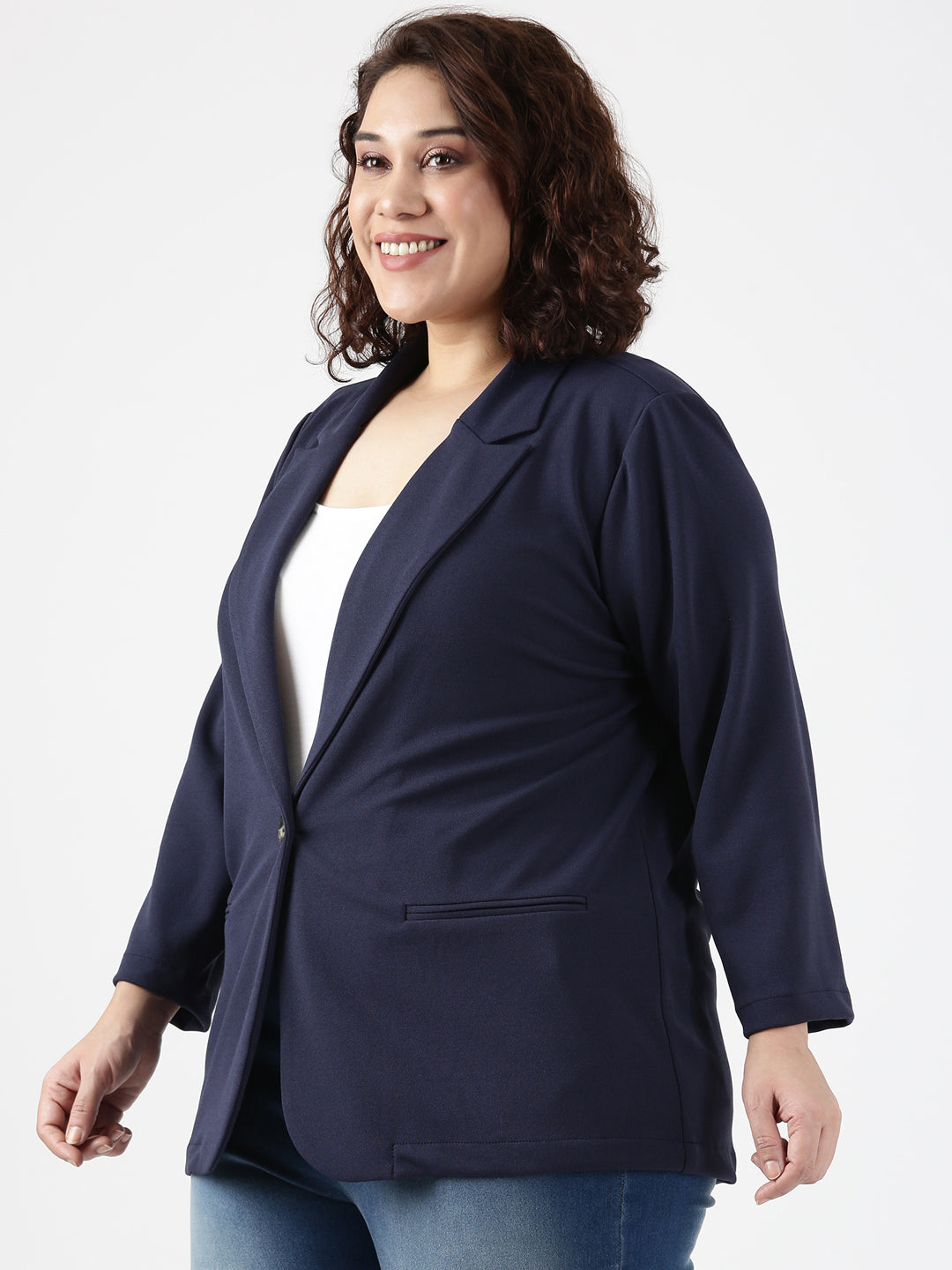 Navy Scuba Crepe Formal Blazer