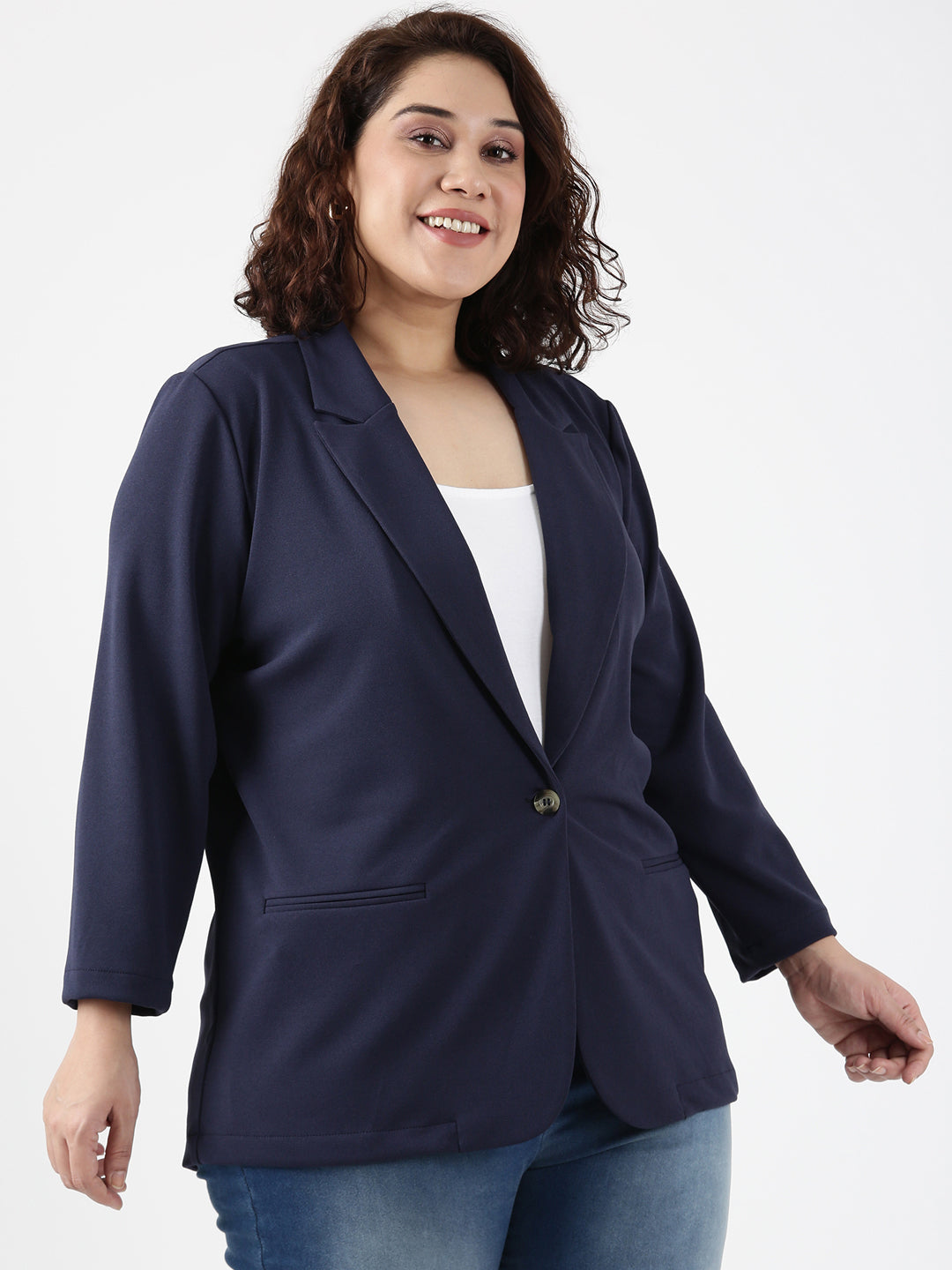 Navy Scuba Crepe Formal Blazer
