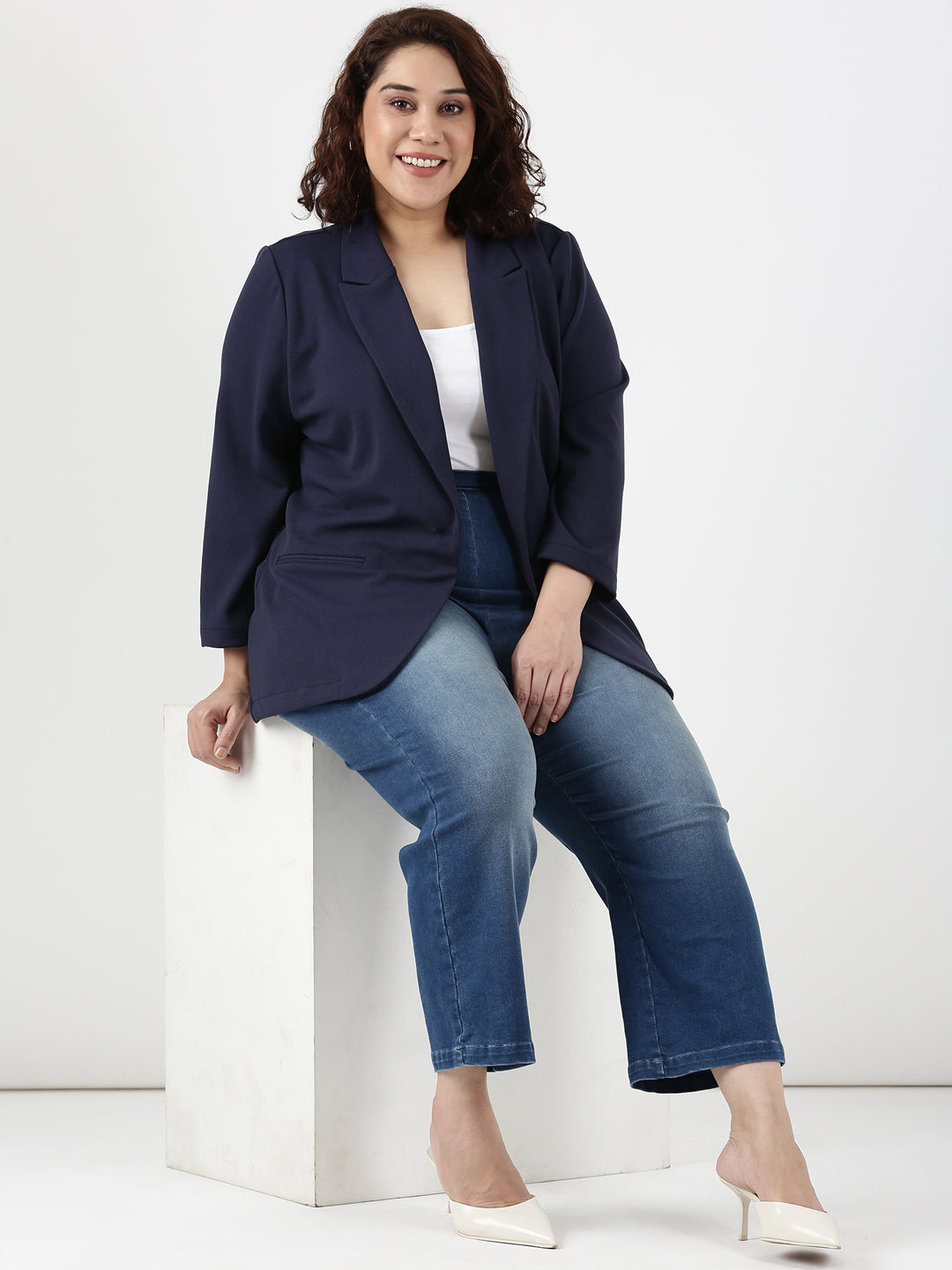 Navy Scuba Crepe Formal Blazer