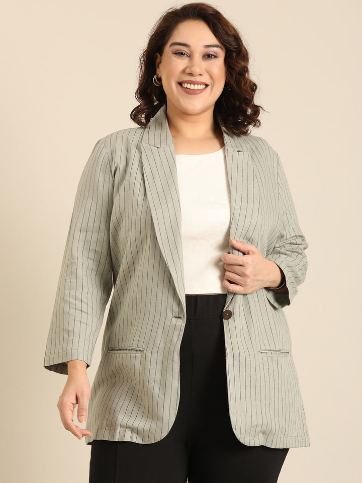 Olive Striped Linen Formal Blazer
