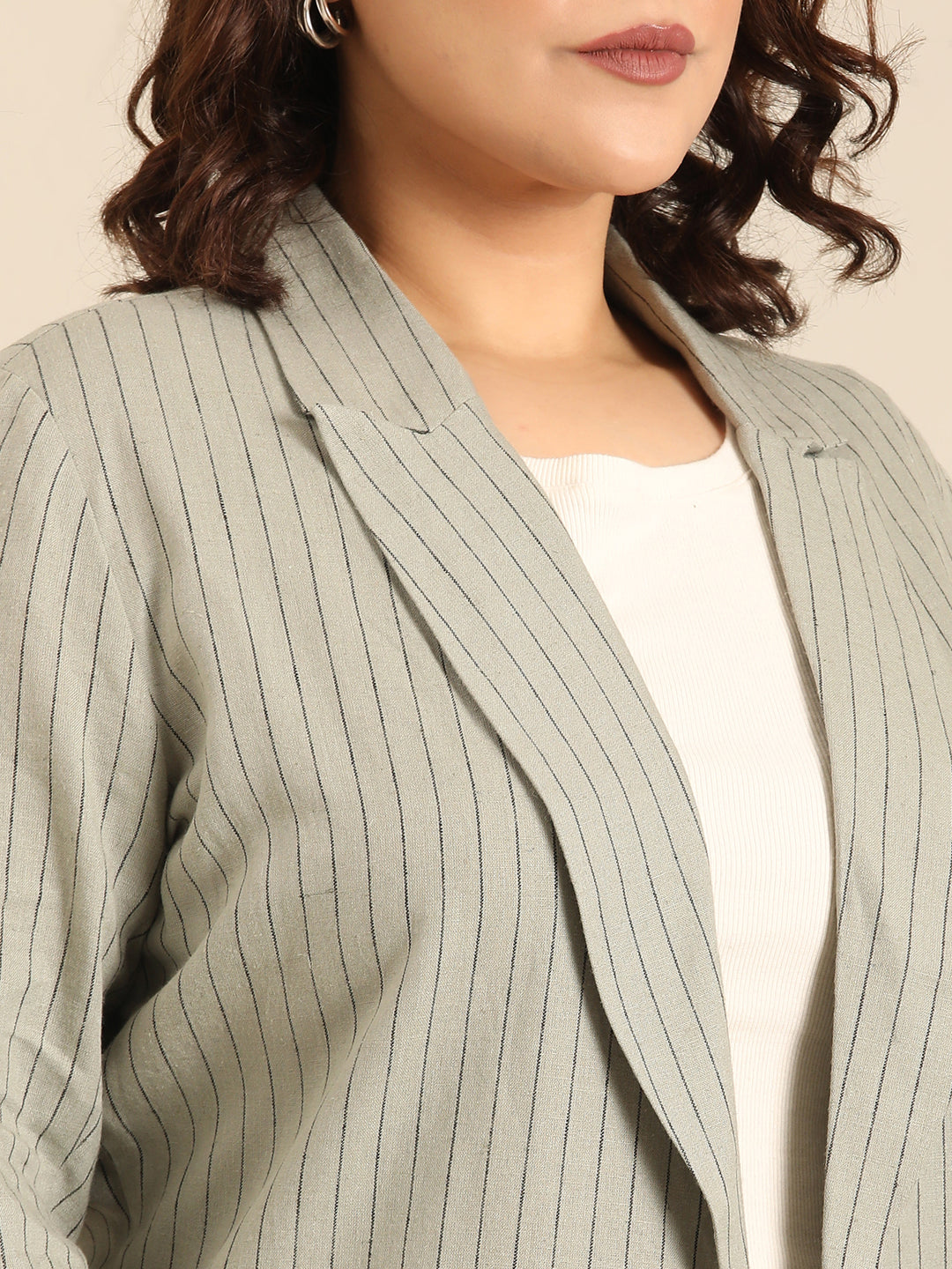 Olive Striped Linen Formal Blazer