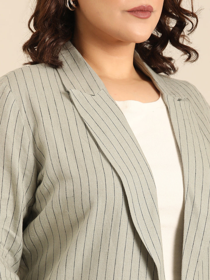 Olive Striped Linen Formal Blazer