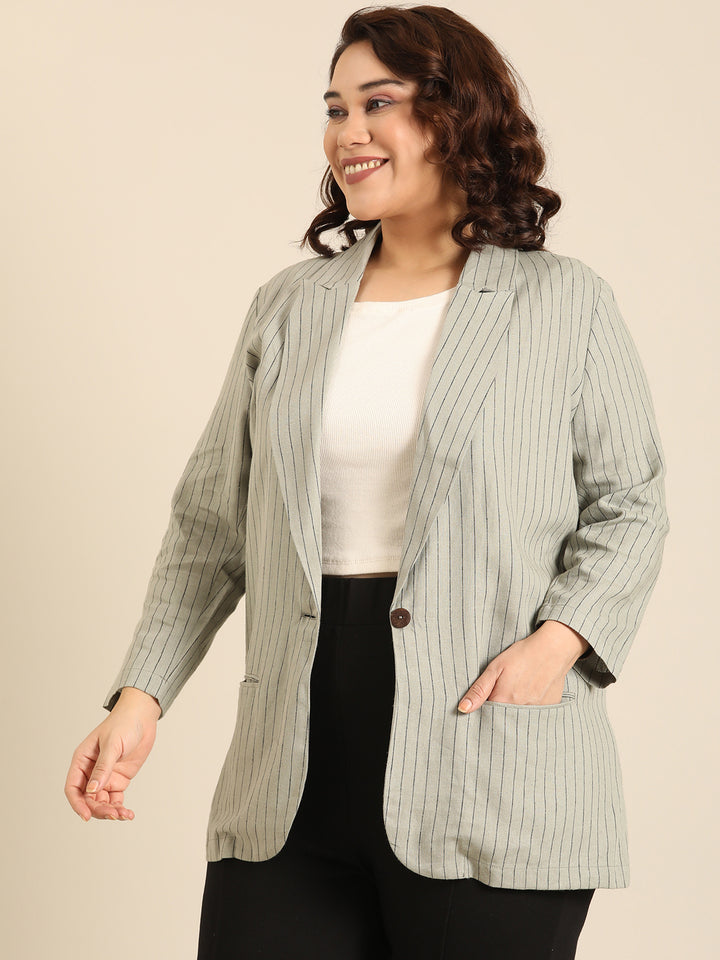Olive Striped Linen Formal Blazer