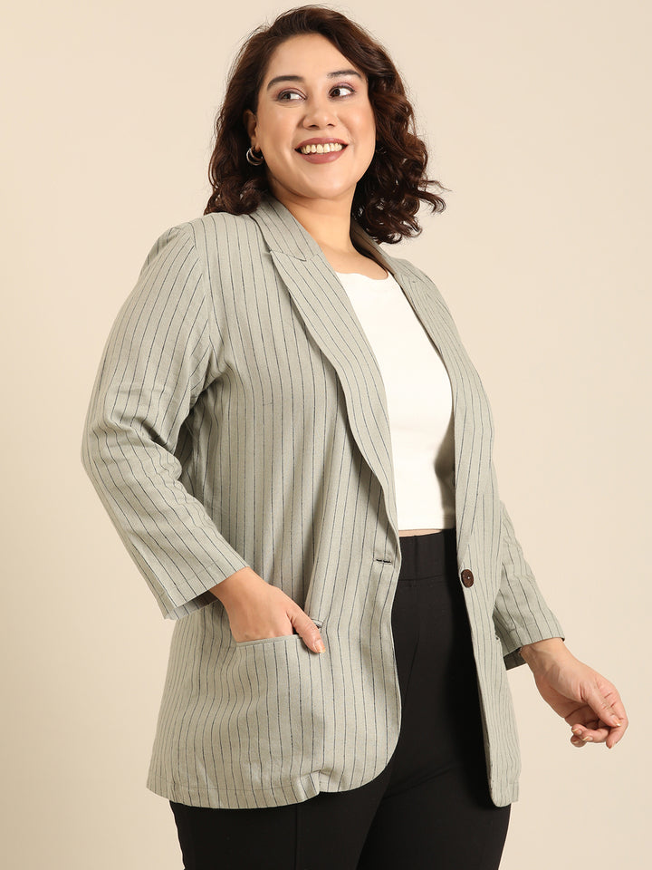 Olive Striped Linen Formal Blazer