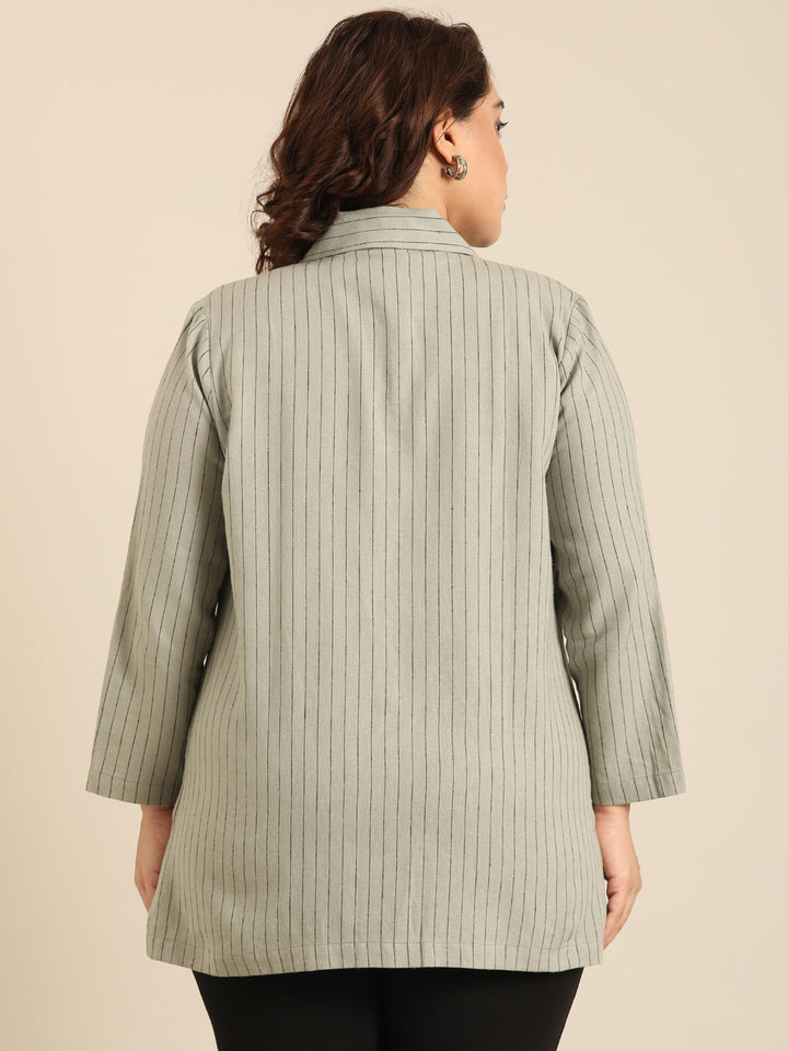 Olive Striped Linen Formal Blazer