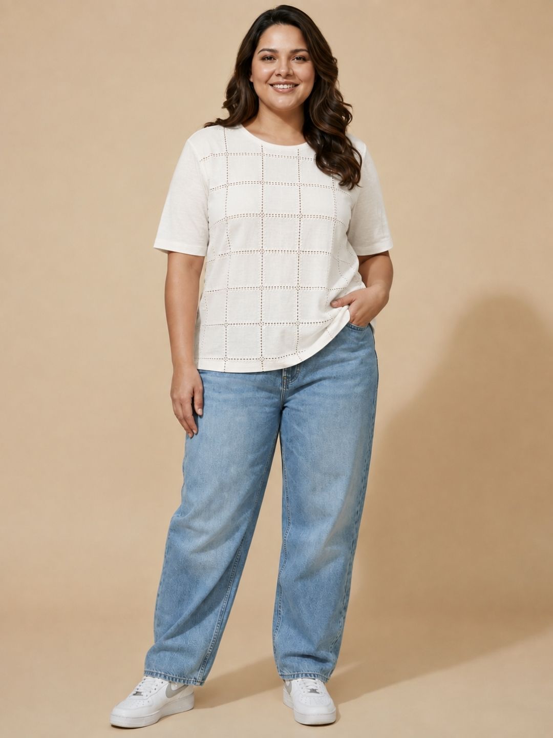 White Oversized Cotton Embroidered Top