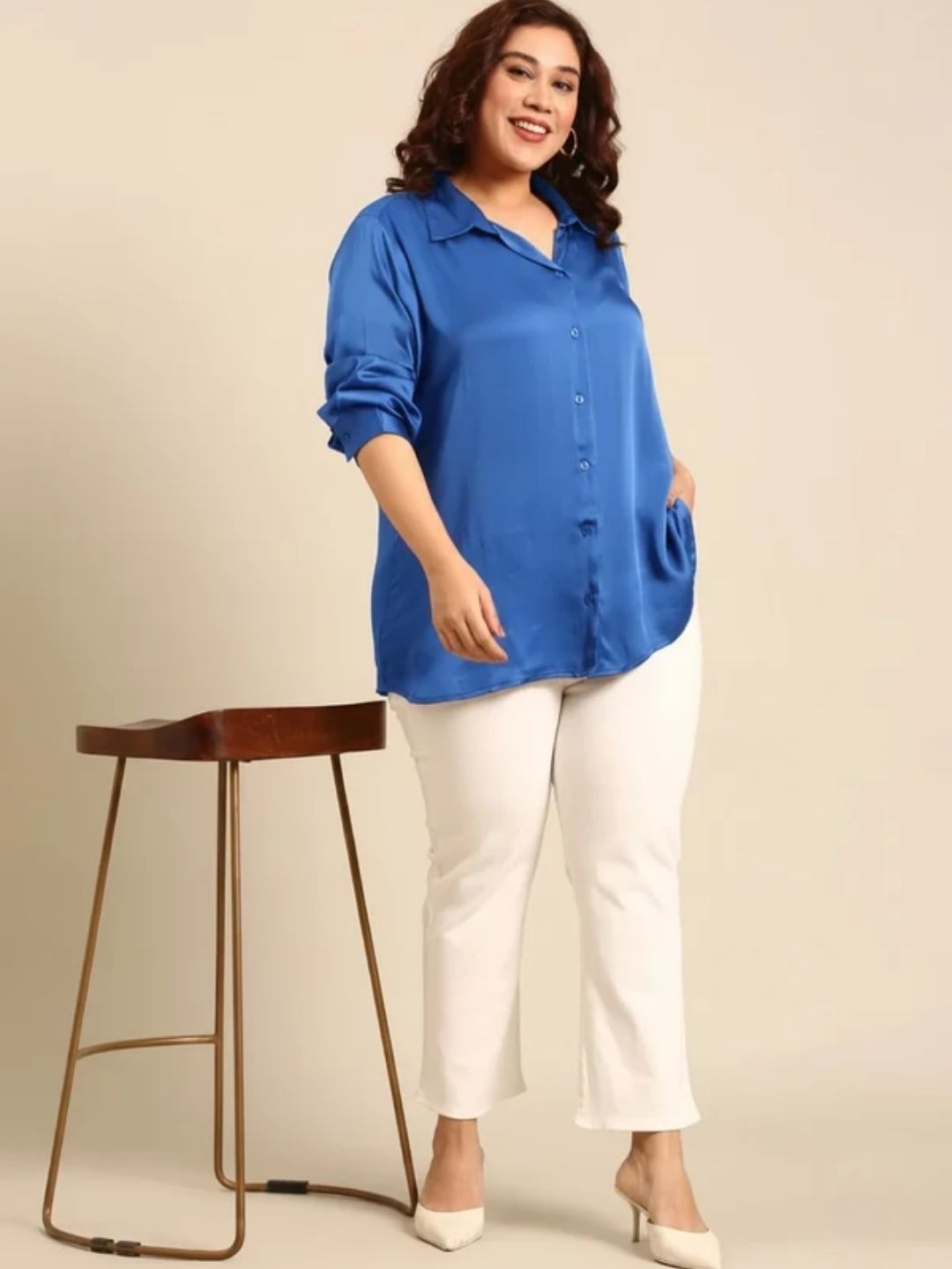 Lapis Satin Button Down Shirt