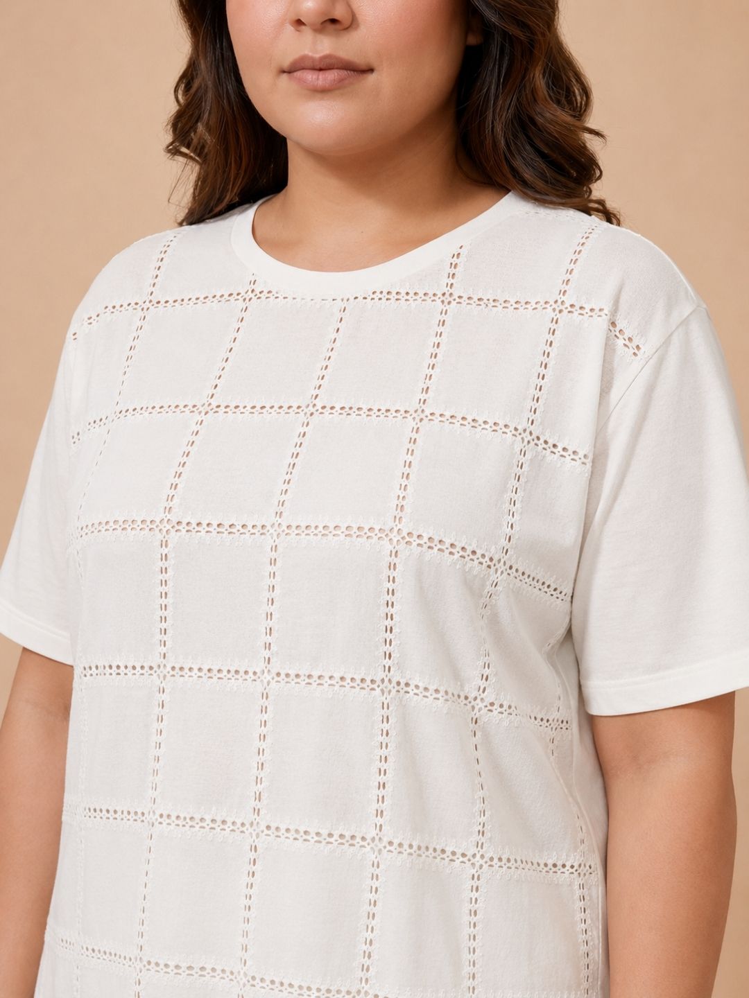 White Oversized Cotton Embroidered Top