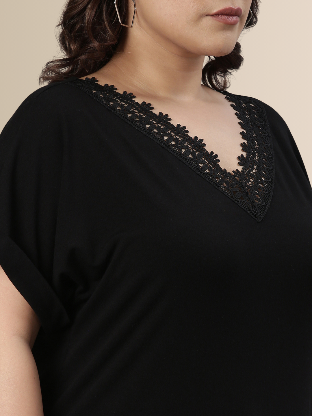 Black Jersey Lace Top
