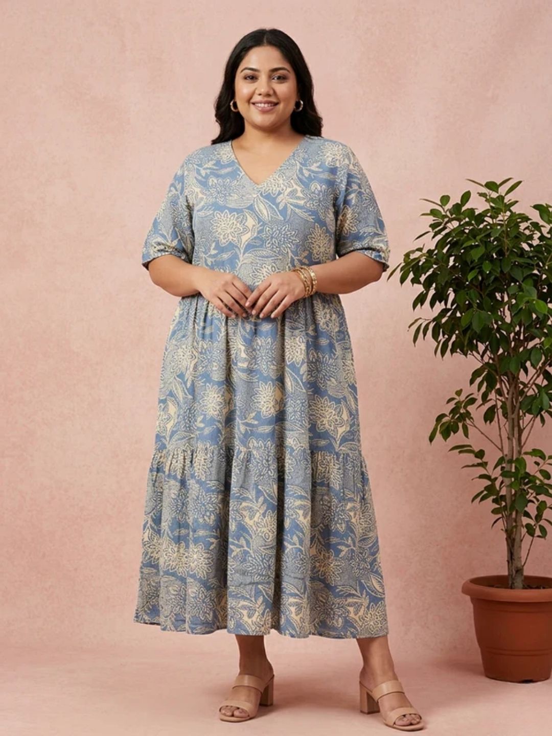 Blue Floral Print Maxi Dress