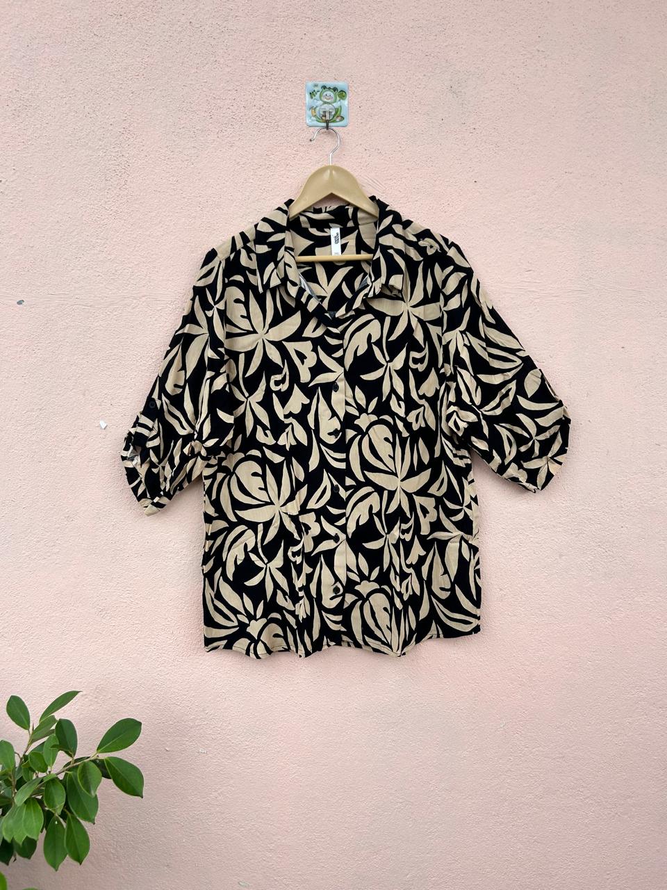 Beige & Black Cord Shirt and Pants Set (2 piece)