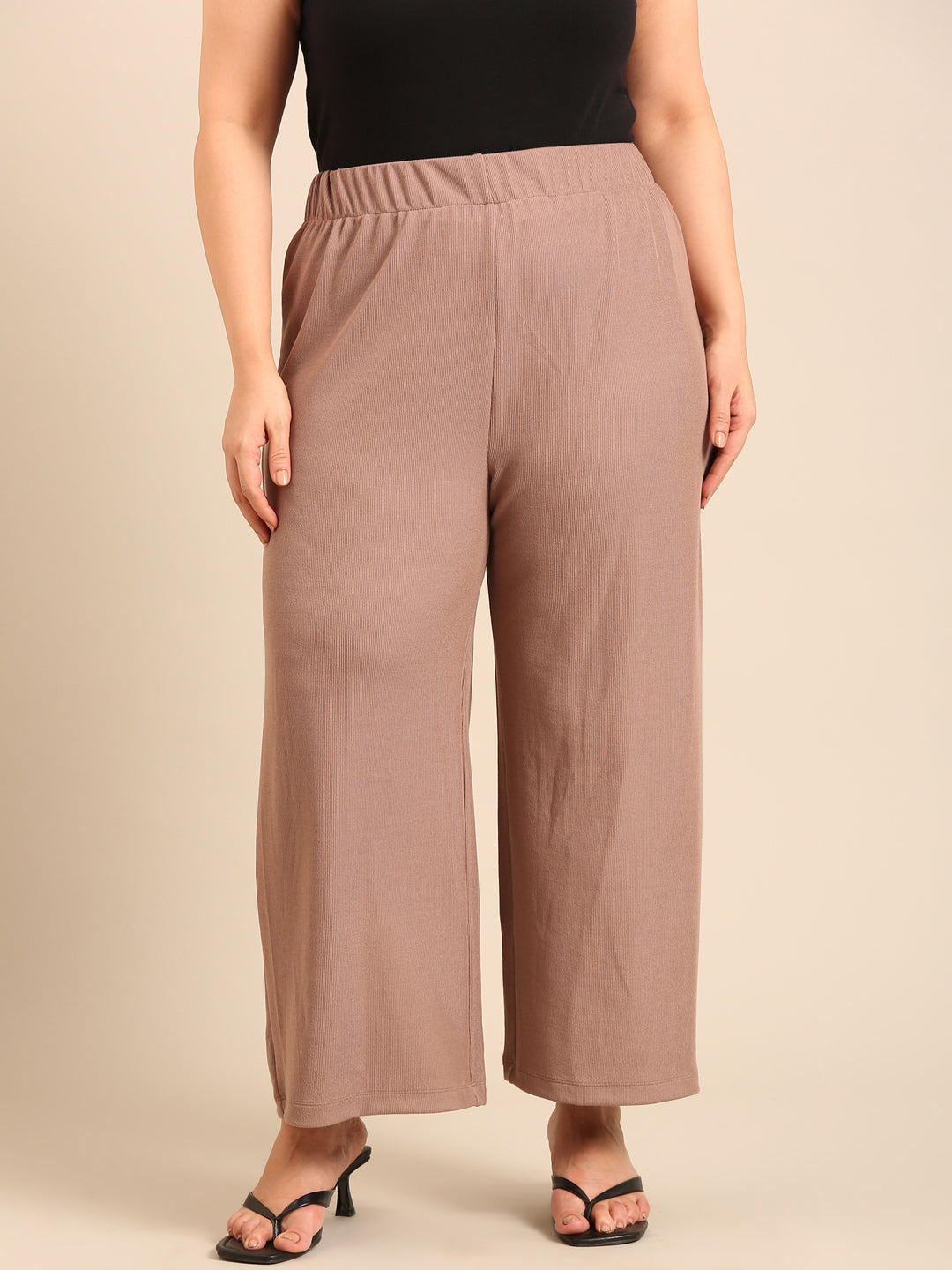 Beige Ribbed Palazzo