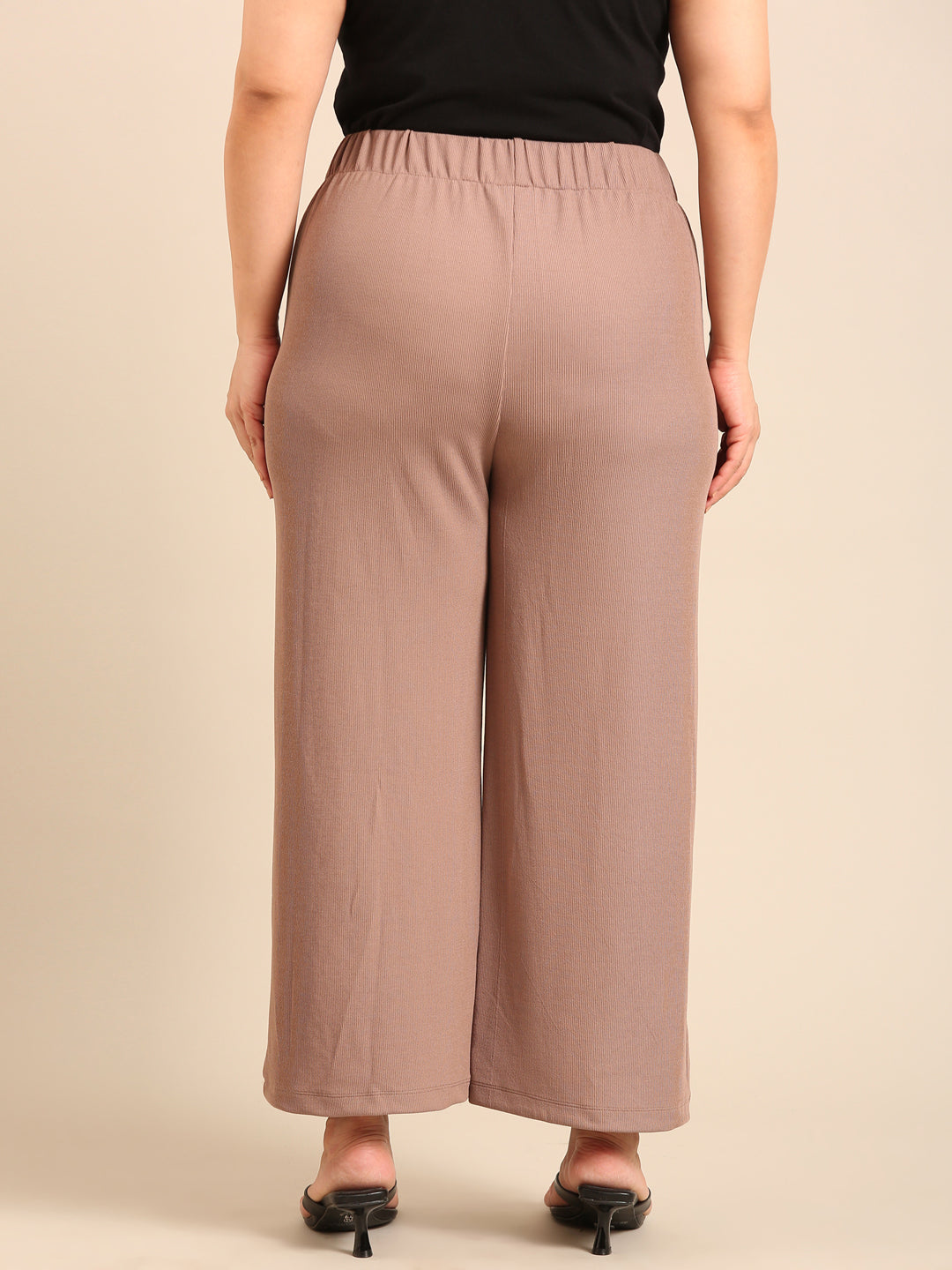 Beige Ribbed Palazzo