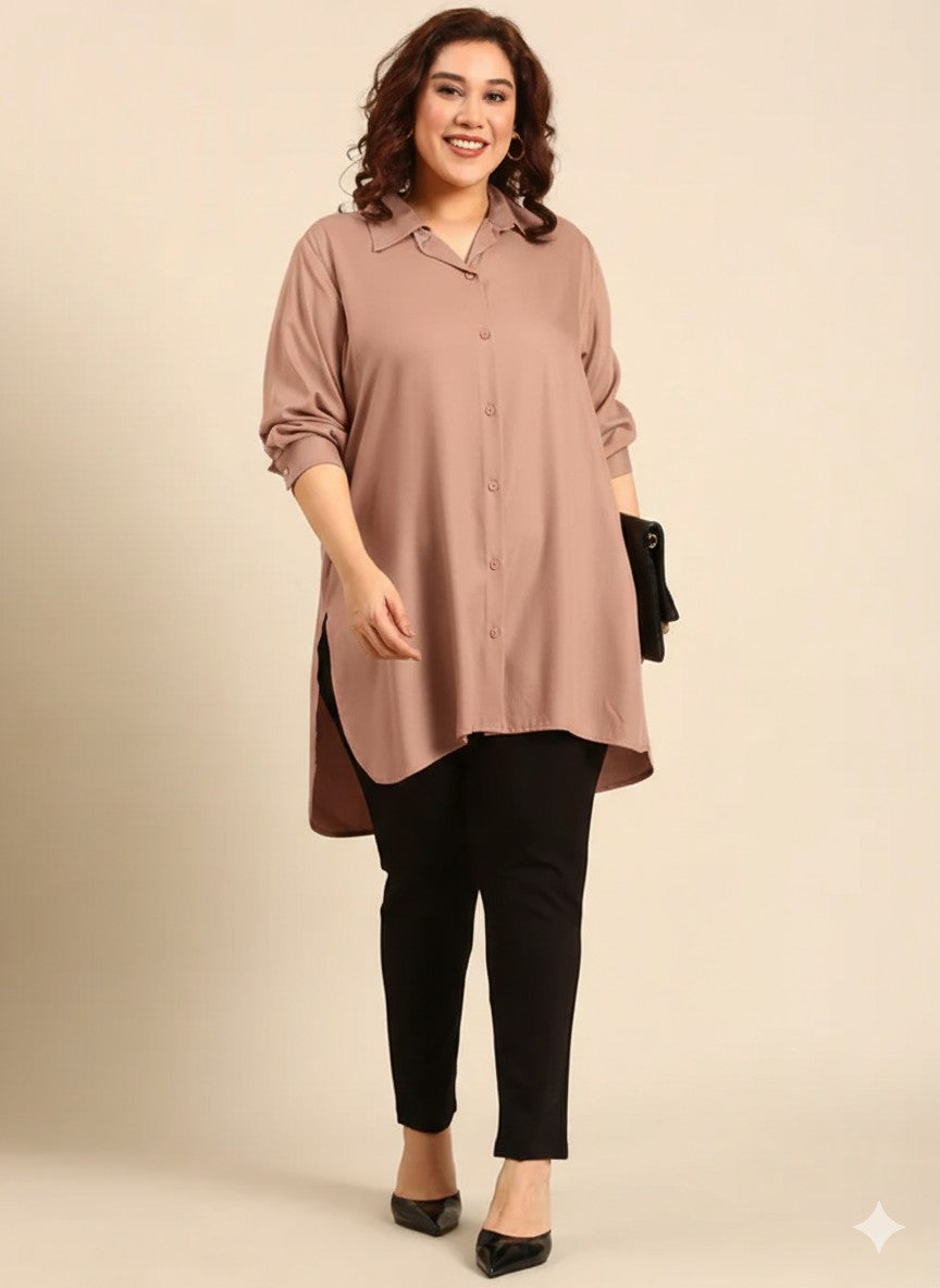 Beige Twill Long Line Shirt1