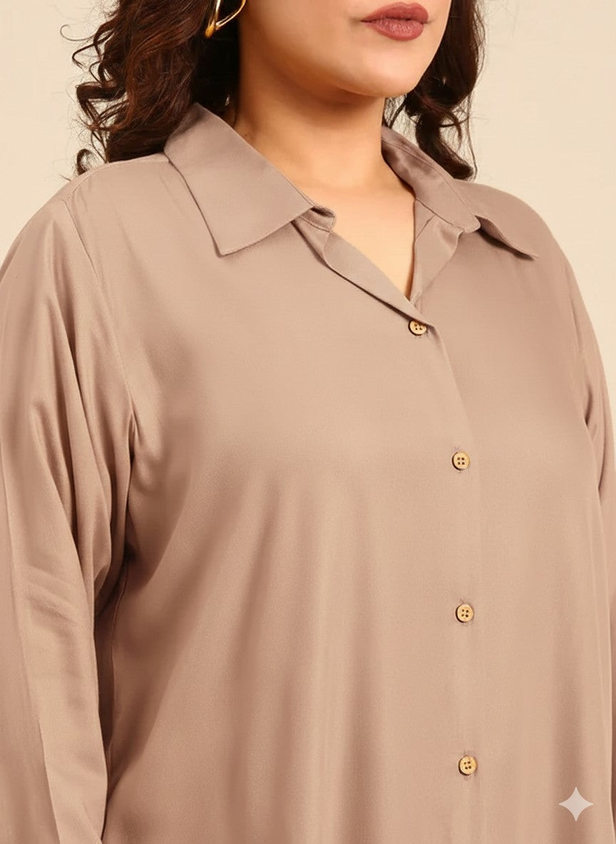 Beige Twill Long Line Shirt2