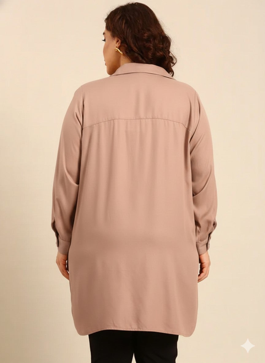 Beige Twill Long Line Shirt4