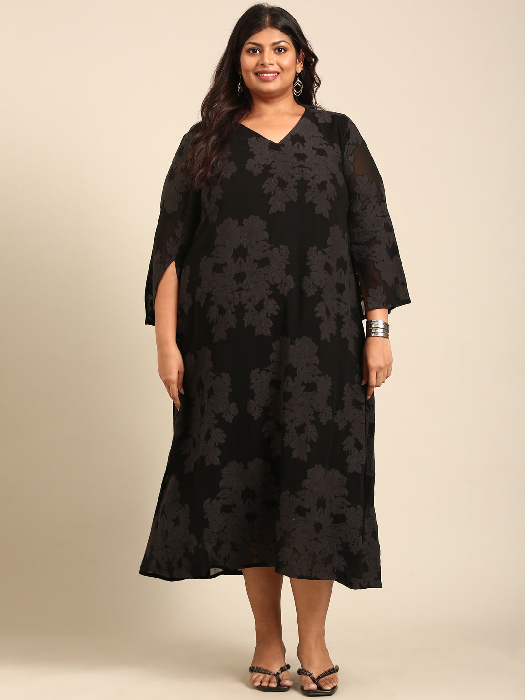 Black Floral Jacquard Maxi Dress