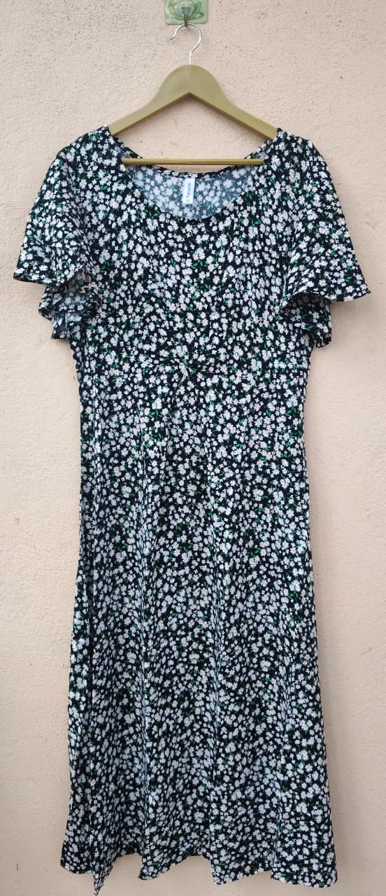 Black Floral Print Midi Dress