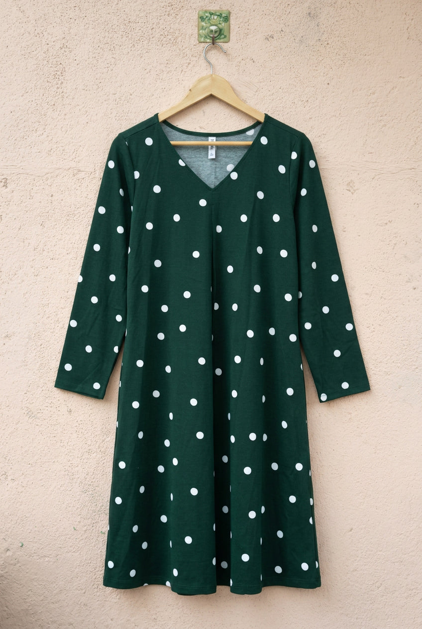 Black Polka-Dot V-Neck Midi Dress