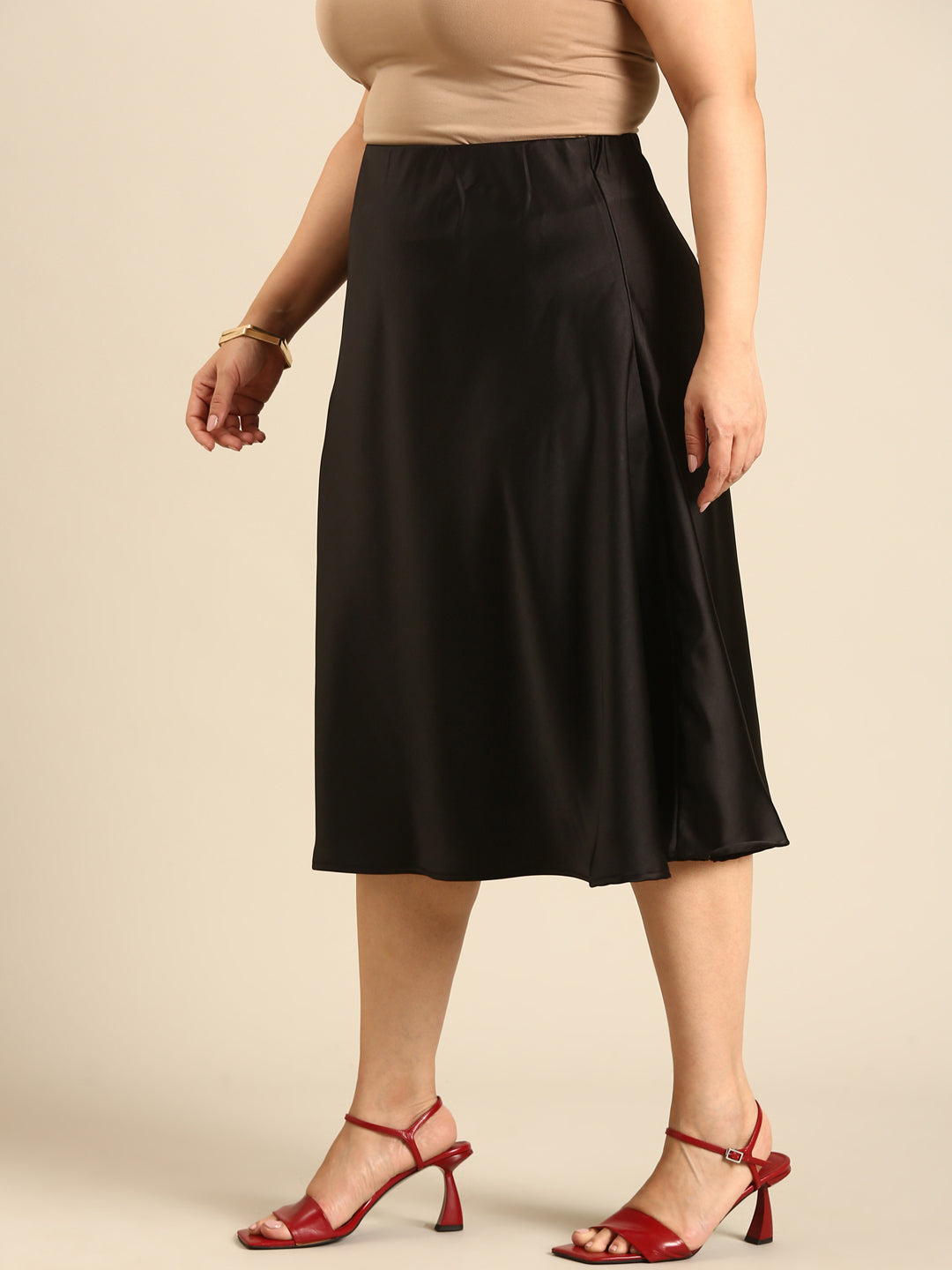 Black Satin Flared Skirt1