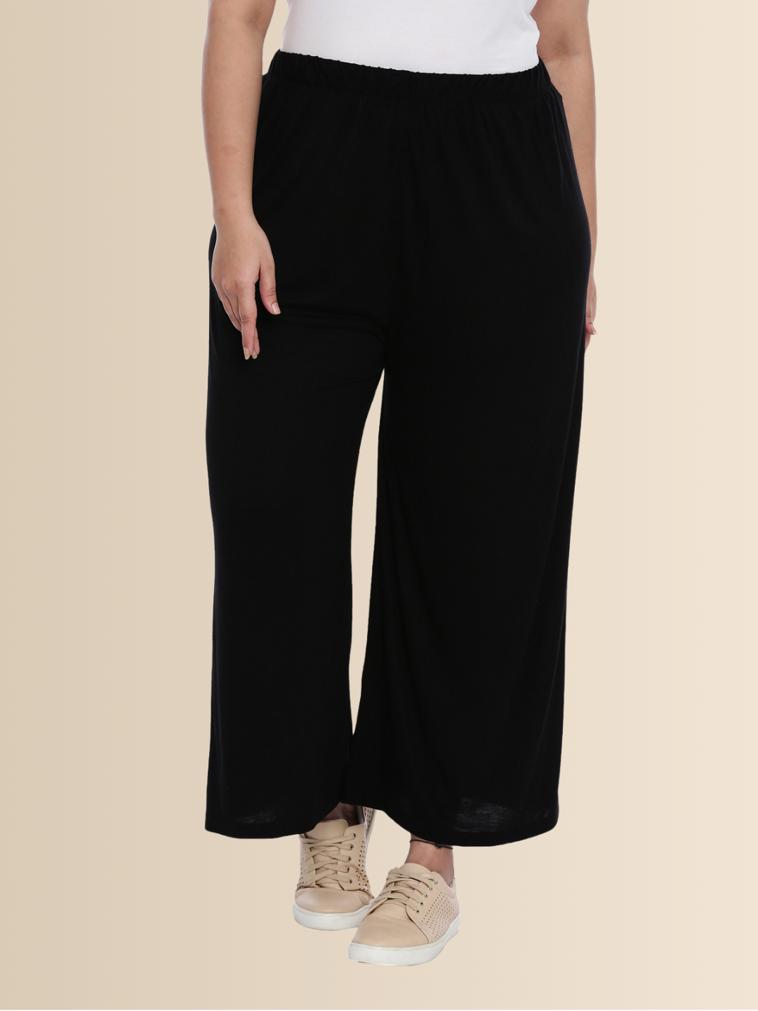 Black Solid Straight Palazzos
