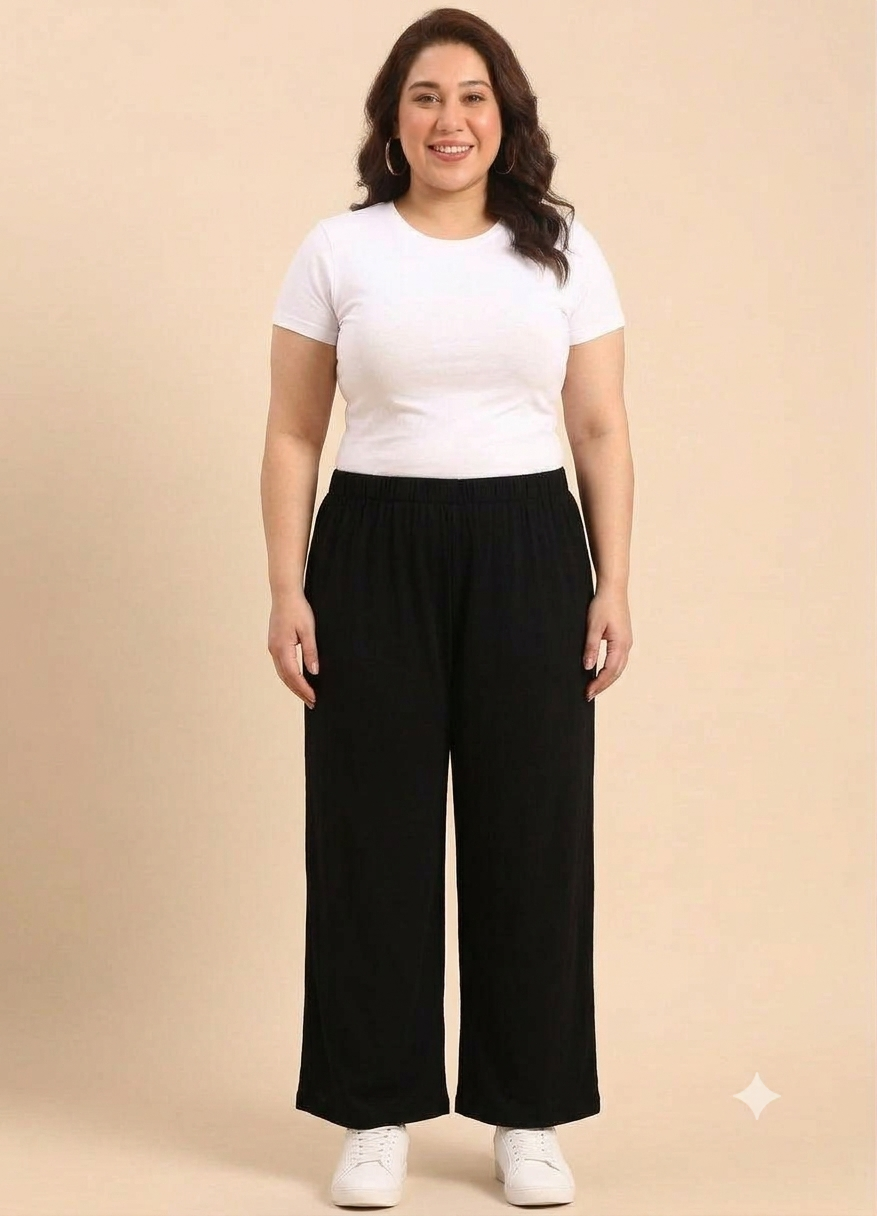 Black Solid Straight Palazzos