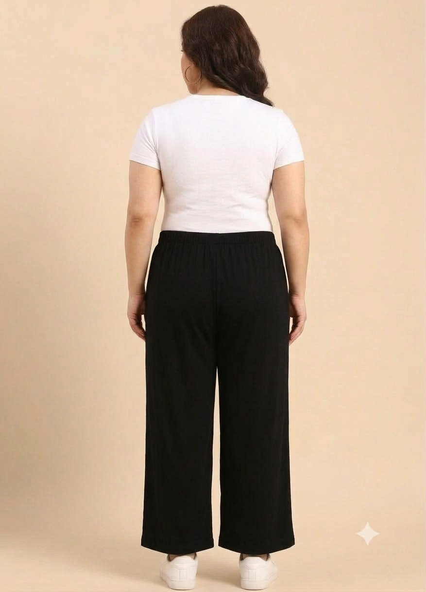 Black Solid Straight Palazzos