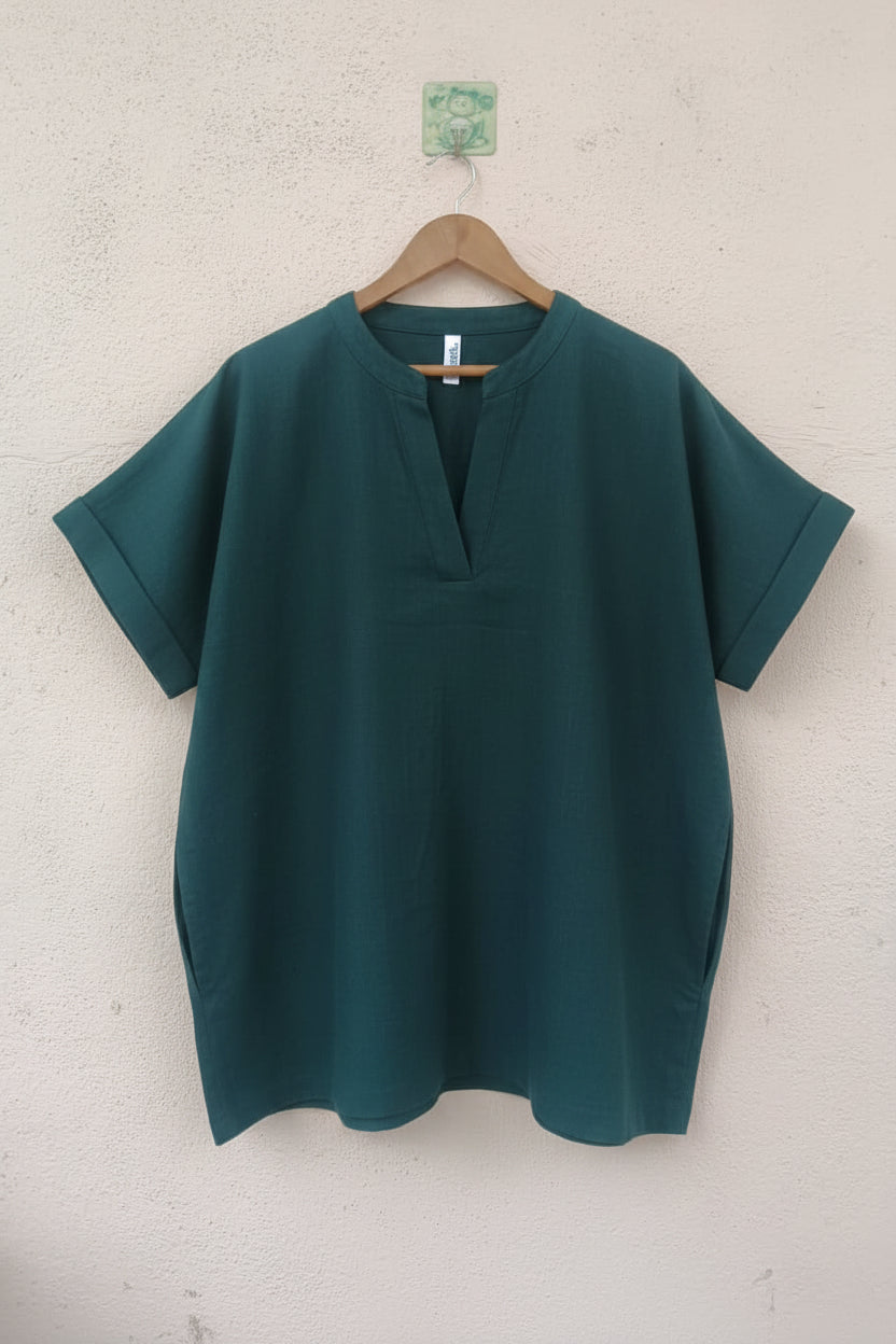 Black Solid V-Neck Top