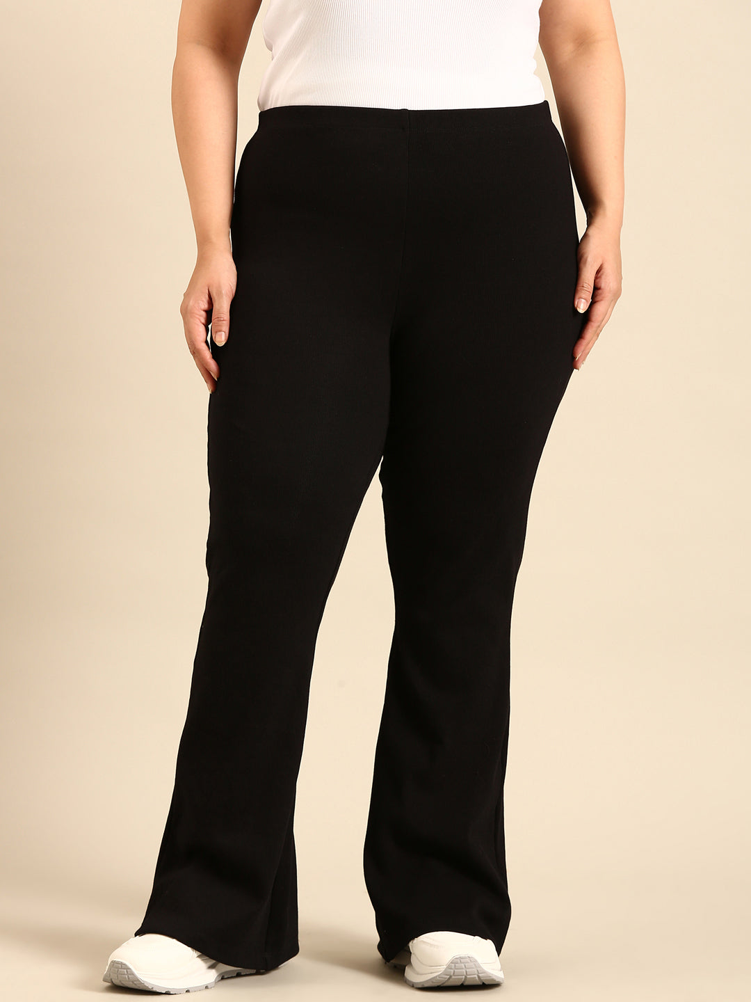 Black Thick Ribbed Flared Palazzo