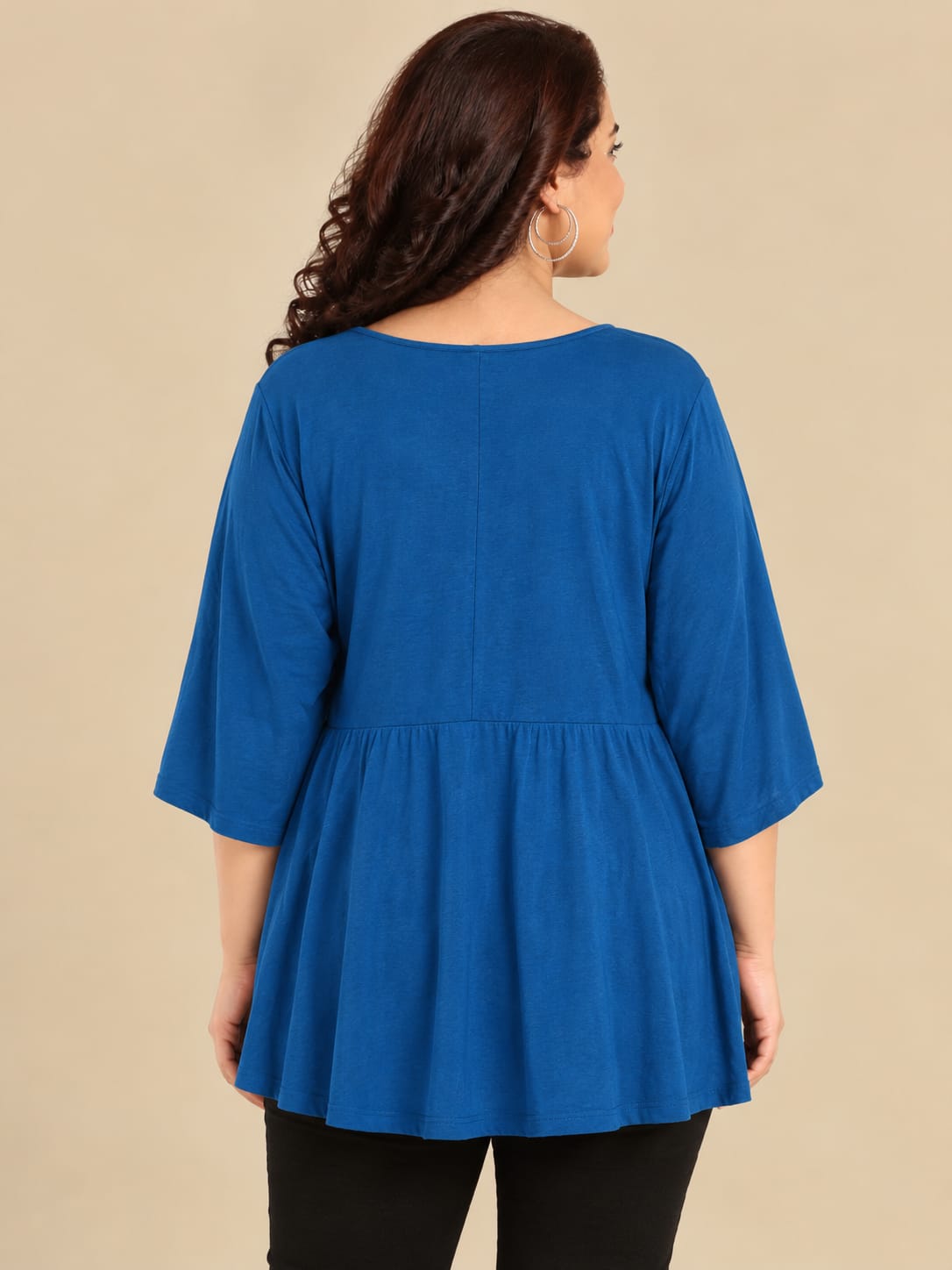 Blue Cowl-Neck Peplum Tunic