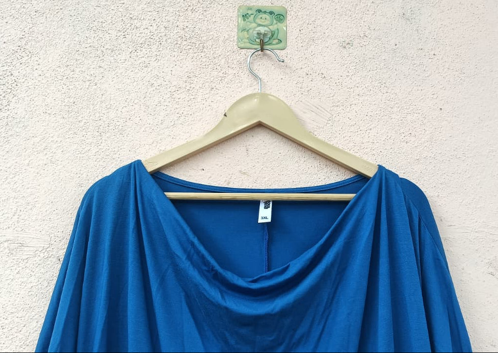 Blue Cowl-Neck Peplum Tunic