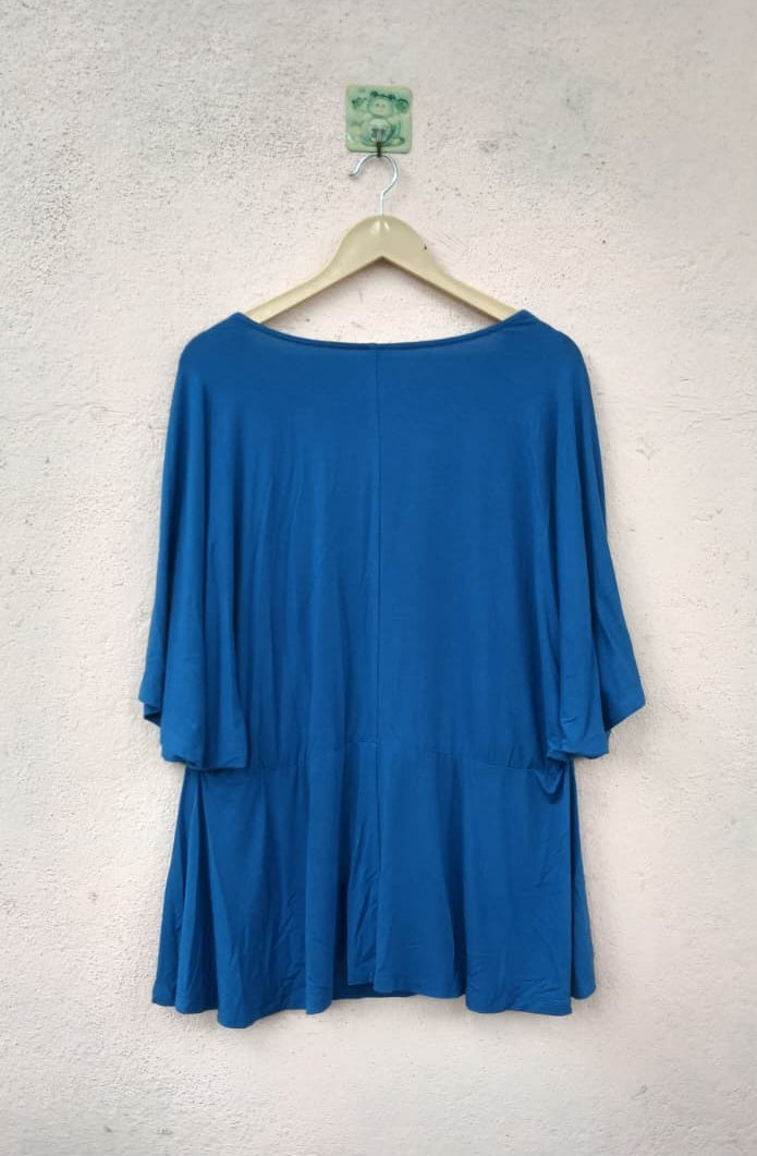 Blue Cowl-Neck Peplum Tunic