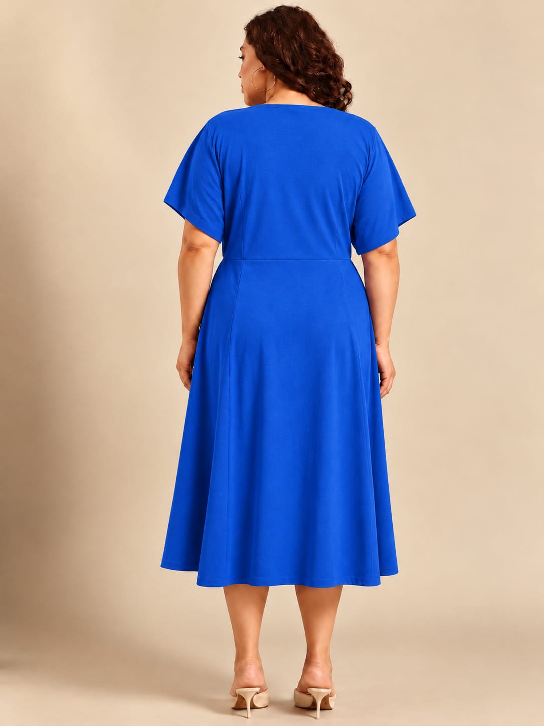 Blue Cowl Neck Midi Dress