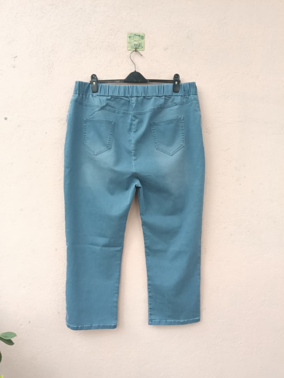 Blue Elastic Waist Ankle-Length Jeans