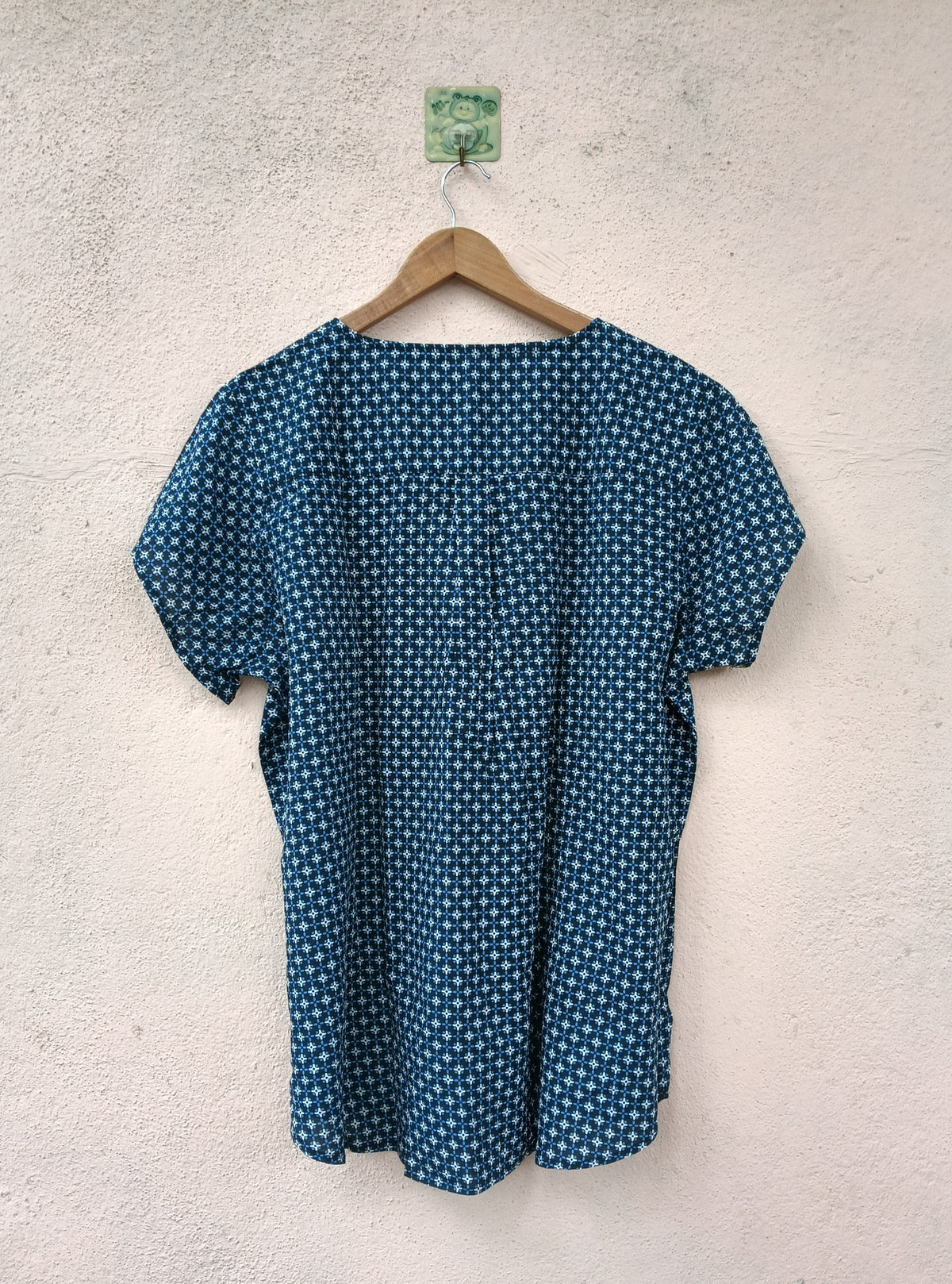 Blue Geometric Print Notch Neck Top