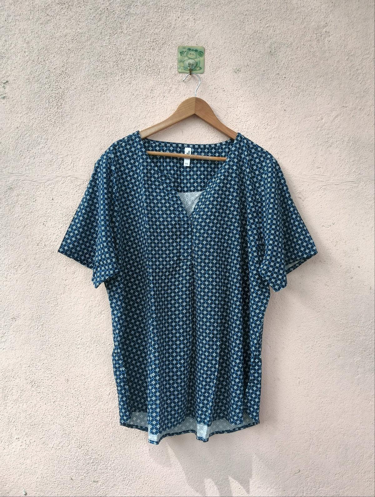 Blue Geometric Print V-Neck Top