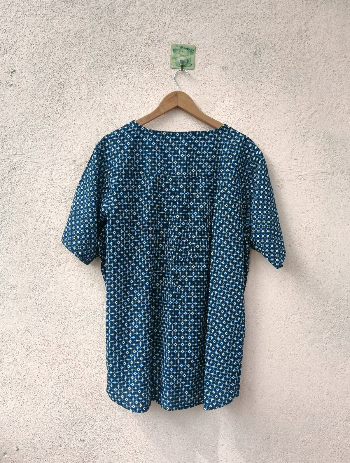 Blue Geometric Print V-Neck Top