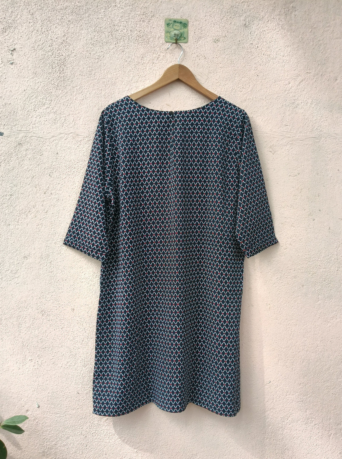 Blue Geometric Printed Round-Neck Dress