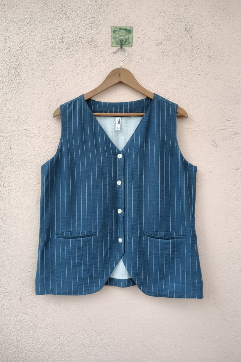 Blue Pinstripe Sleeveless Waistcoat