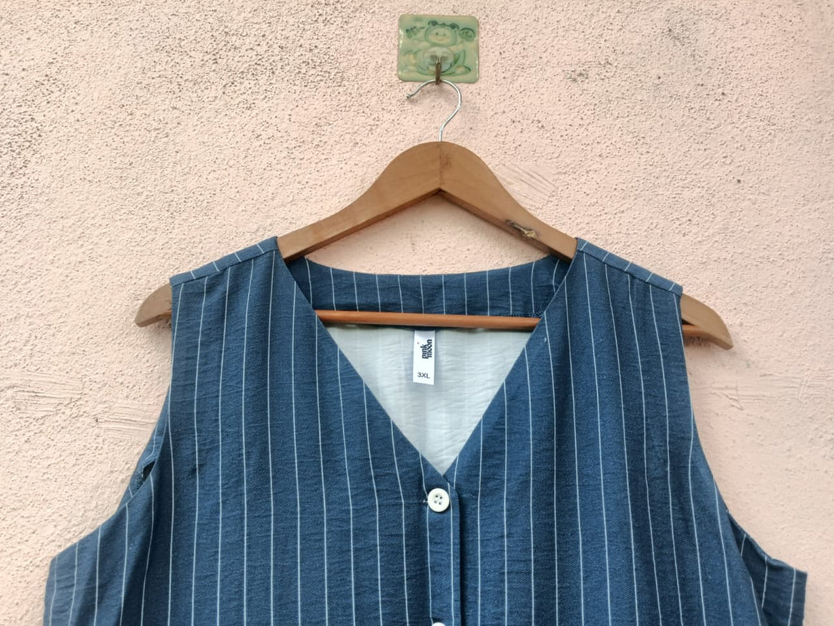 Blue Pinstripe Sleeveless Waistcoat