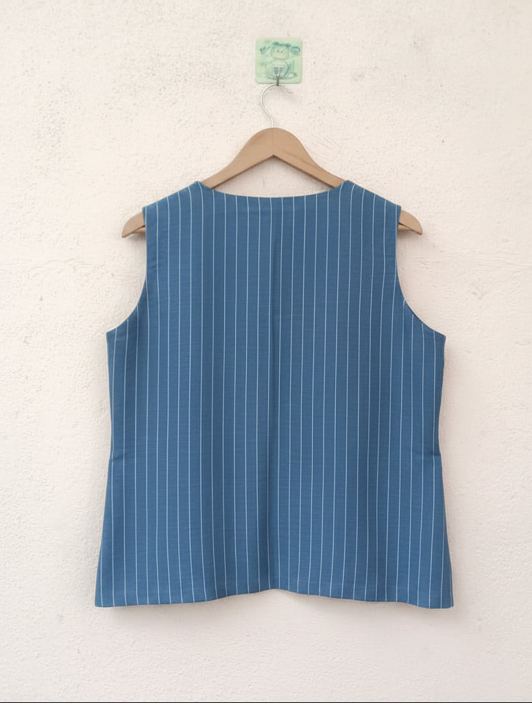 Blue Pinstripe Sleeveless Waistcoat