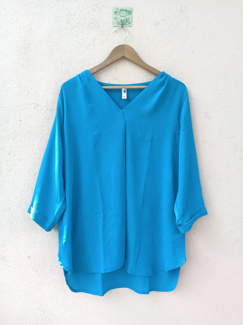 Blue Relaxed Fit V-Neck Top