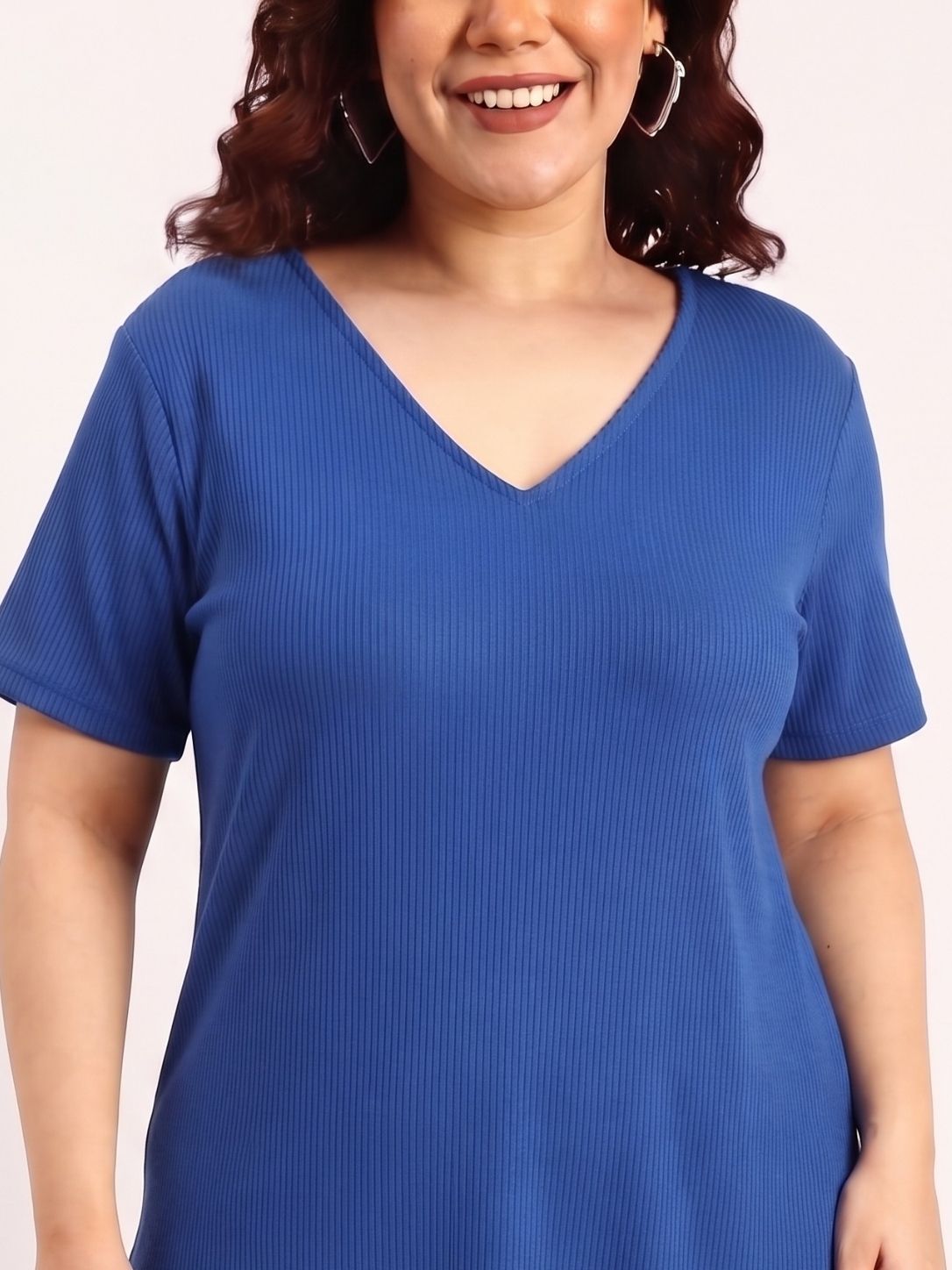 Blue Rib Cotton A-Line Dress