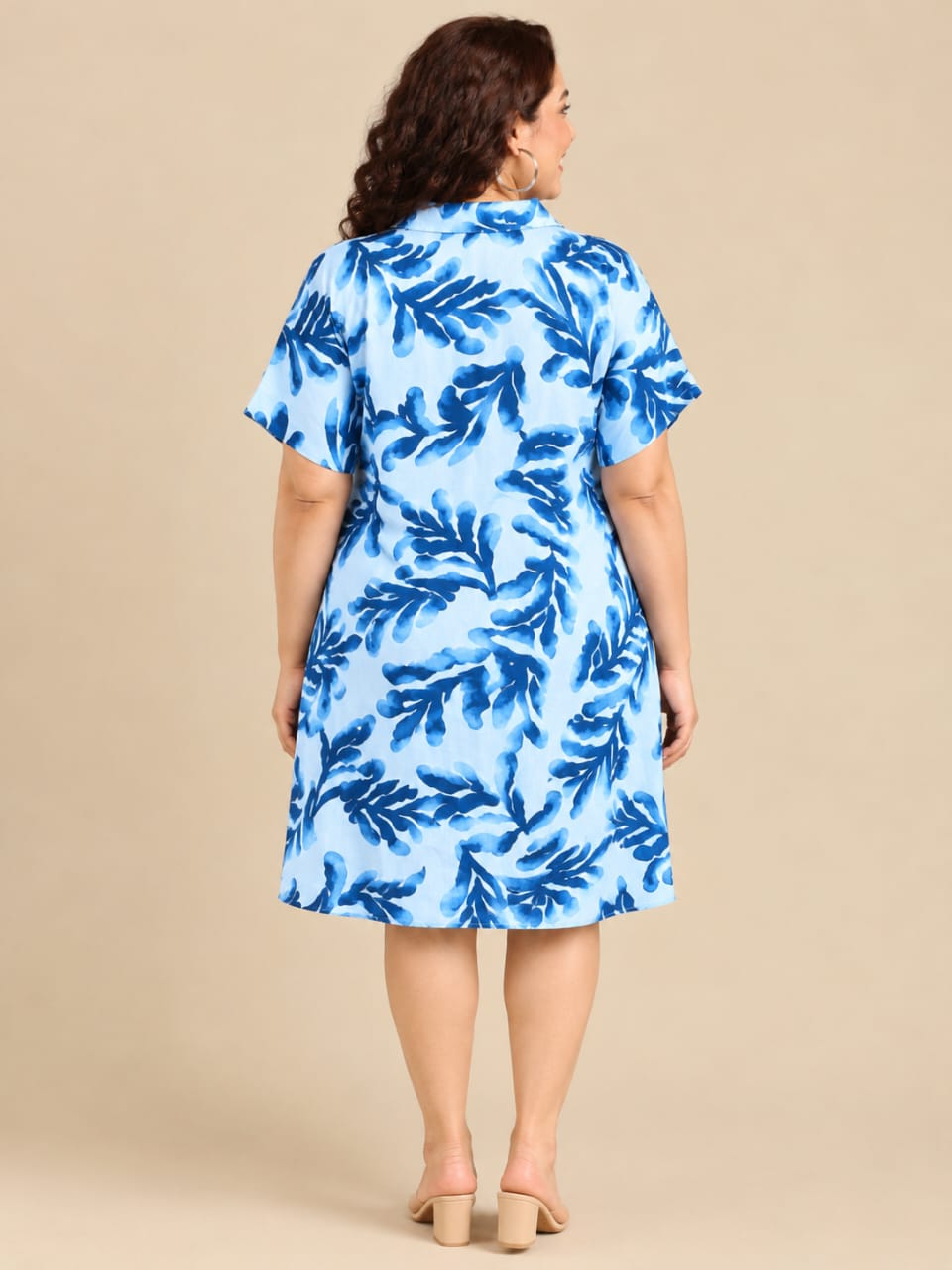 Blue & White Oversized Midi Shirt Dress