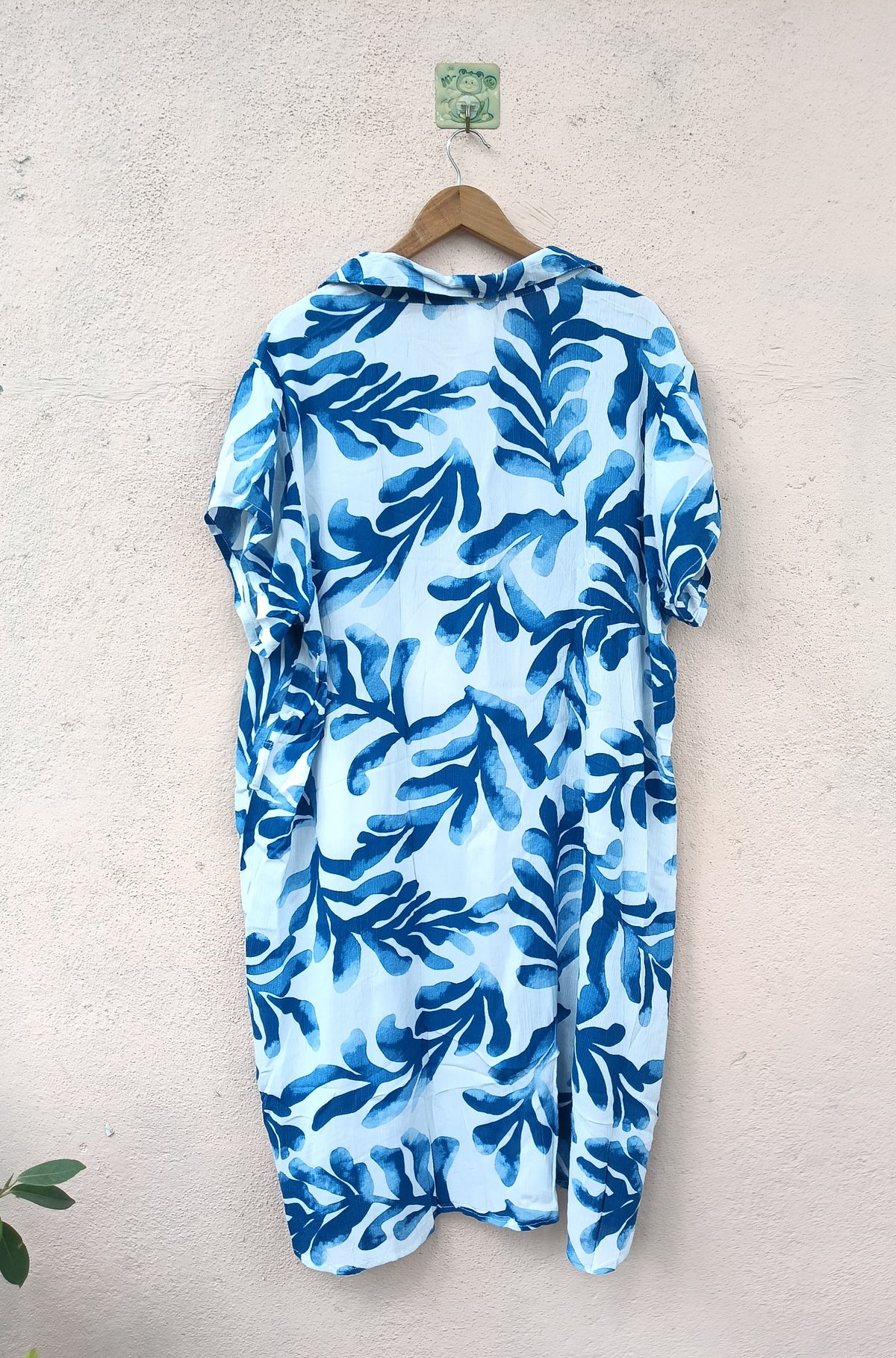 Blue & White Oversized Midi Shirt Dress